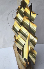VINTAGE LARGE DEMOTT SHIP SCULPTURE HANDMADE MODERNIST SAIL SHIP SIGNED ORIGNAL