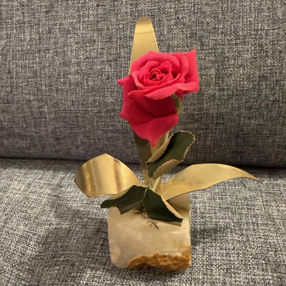 VTG Mid Century MODERN DEMOTT ROSE COPPER METAL SCULPTURE ON ONYX STONE
