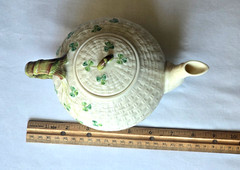 Belleek Shamrock Basketweave Teapot 8.5″ Ireland Parian China Mint