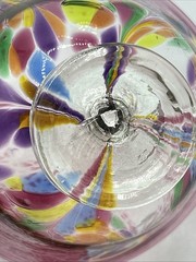 2 Vtg Kitras Art Glass Hand Blown Bowl with Pedestal Decor Multi Colour Signed