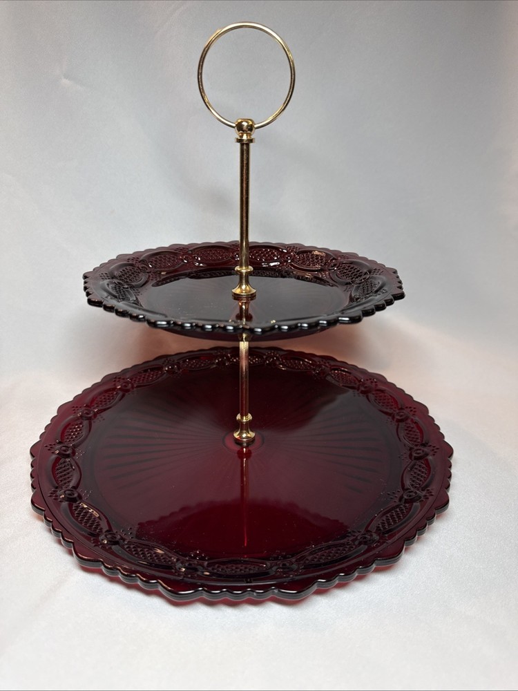 Vintage Avon The 1876 Cape Cod Collection Ruby Red Two Tier Server