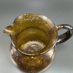 Mid Century Hand Blown Art Glass Mini Pitcher Creamer Jug Amber Bubbles All Over