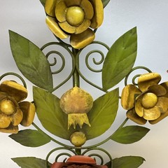 VTG Mid Century Toleware Metal Floral Tree of Life Candlestick 16″