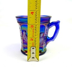 Northwood Signed Carnival Glass Blue Singing Birds Smooth 3 1/2″ Mug 1912-1915