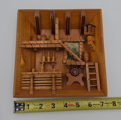 Vintage Hand Carved 3D Wood Tavern Saloon Scene Diorama Folk Art Wall Decor 7.5″