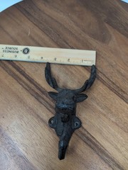 Vintage Black Cast Metal Moose Head Coat Hat Wall Mount Hanger Hook Hunter Cabin