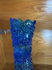 Vintage Fenton Colonial Blue Hobnail Toothpick Holder / Votive 3 Footed