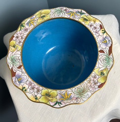 Vintage Cloisonne Chinese Floral Scallop Fluted Bowl Enamel Brass – Mid Century