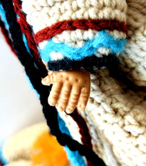 Vtg Fibre Craft Materials Doll w/ Traditional Folk Crochet w/ Beads Dress 1988