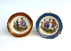 Limoges France Miniature Porcelain Decorative Plates Lot of 2 -Gold Trim & Stand