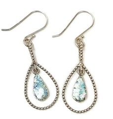 Roman Glass Silver925 Earrings Ancient Authentic 200 BC Fragment Bluish Patina