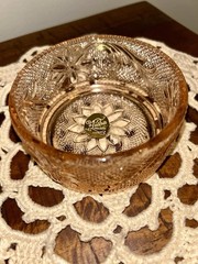 Vintage Indiana GlassTiaraSandwich Glass/Pink/Trinket Box with papers/Sticker3pc