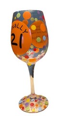 Our Name is Mud FINALLY 21 Painted Wine Glass in original packaging