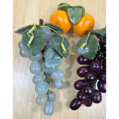 VTG Chinese Carved Jade Stone Fruit Grapes Oranges Decor Set MCM Chinoiserie 60s