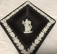 VTG Wedgwood Black/White Neo-Classic Style Jasperware TWO Diamond Shaped Dishes