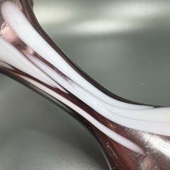1980s Art Glass Vase Purple With White Spots Wavy Ruffled Top Edges Glass Vase