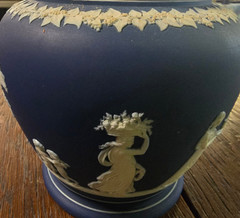 Wedgwood Blue Jasperware Cobalt Biscuit Barrel Silver Plated Lid