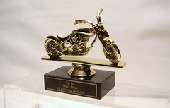 MOTORCYCLE TROPHY, BIKE AWARD, MOTORCYCLE SHOW CHOPPER WHEEL DOWN