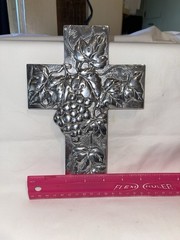 Beautiful Cast Aluminum 9 Inch Hanging Wall Cross Grapes Motif Fun