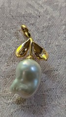 Freshwater Pearl Leaf Pendant S925 Silver Gold Color Jewelry Used
