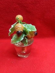 Antique DELICATE Art Glass REALISTIC Acorn Flower Arrangement Bouquet Hand Blown