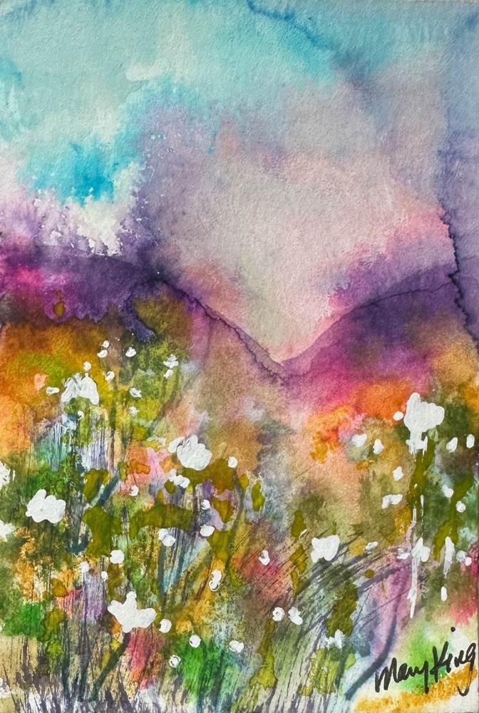 Original ACEO Watercolor Painting by Mary King – Wildflower Field