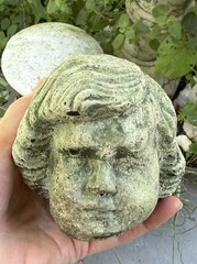 Vtg Concrete HEAD Salvaged Cement Garden STATUE Old Weathered Gothic-Child Bust!