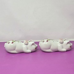 2 Vintage Pig Floral Potpourri Ceramarte Made In Brazil Avon 1978