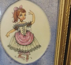 Vintage Ballerina Girls Wall Art 1951 Set of 2 Framed Matted 5″x6″