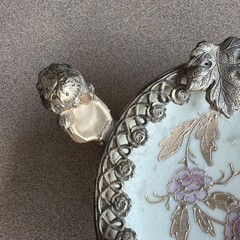 Antique Small Raised Meissen Bowl In Bronze Setting Footed 3 Cherubs 5″ Stunning