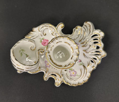Exquisite Vintage Handled Candlestick Holder Heavy Gilt Trim Reticulated China