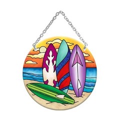 Joan Baker Designs COLORFUL SURFBOARDS Painted Glass Medium Circle Suncatcher TC