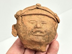 AMAZING LARGE PRE-COLUMBIAN HUMAN HEAD EFFIGY POTTERY BOTTLE / JAR, MEXICO