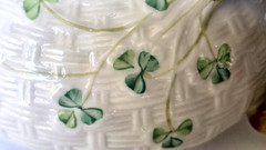 Belleek Shamrock Basketweave Teapot 8.5″ Ireland Parian China Mint
