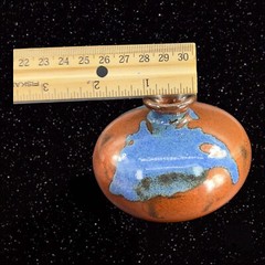 Vintage Hand Trown Art Pottery Bud Vase Signed Hand Made Ceramic Blue Red Drip