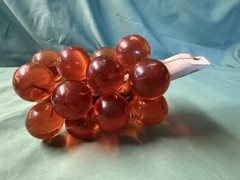 Vintage Oversized Orange Lucite Acrylic Grape Cluster on Driftwood Stem 8”