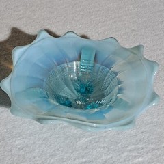 American Northwood Klondike Glass Bowl Blue Opalescent Footed USA Vintage