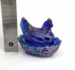 Mini AND Medium Carnival Cobalt Blue Mosser Hen on Nest Salt Cellar / Trinket
