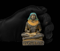 Authentic Ancient Egyptian Gilded Stone Seated Scribe Statue Figurine Rare BC