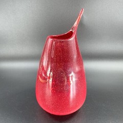 Hand Blown Studio Art Glass Vase Hand Made Glassware Vessel Red Open Top Vase