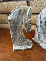 Vintage Pair Carved Stone Marble Horse Head Book Ends Mexico Felt Bottoms