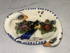 Vintage G. Nikolaou Greek Folk Art Pottery Dish Hand Painted Swans Signed
