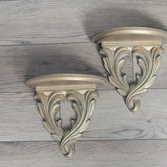 VTG Gold Sconces Wood French Style Heavy Plates Candles Decorative Items Indoor