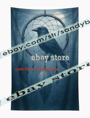 Raven Dreamcatcher Tapestry 3D relief look Wall Art mystic bird 39X59 in