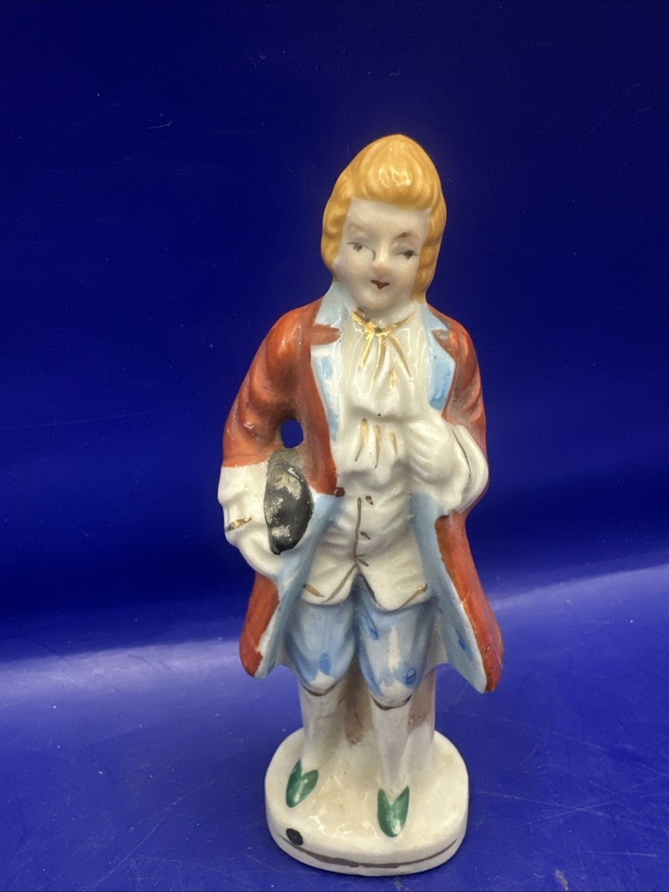 Vtg. Japan 4.75” Porcelain Figurine Traditional Colonial Man Hand Painted w/Gold