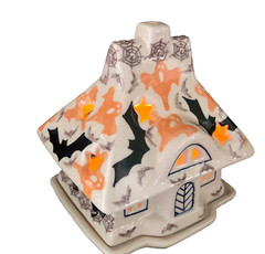 Polish Pottery Black Goth House Lantern Spiders Bats Gothic Decor