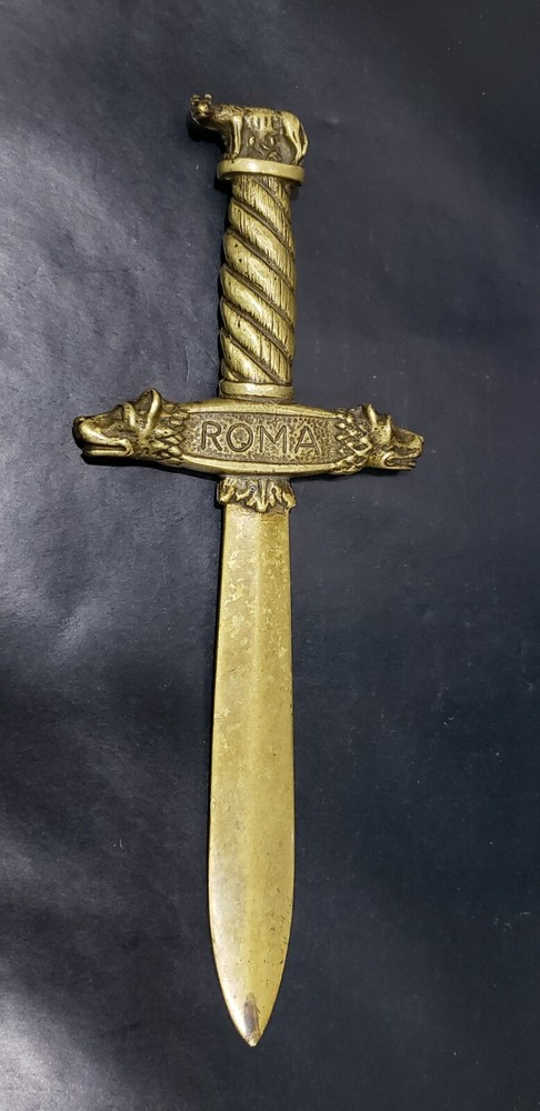 Antique Heavy Roma S.P.Q.R. Brass Knife Letter Opener, Romulus Remus wolf theme