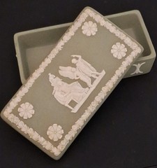 Vintage Wedgwood Cream On Sage Jasperware Trinket Box