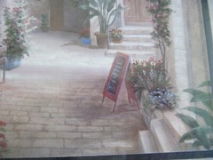 European Street Scene Picture Frame 11″x9″ Cafe’ Brick Floral Buildings Vtg F