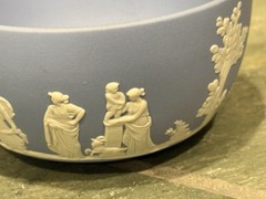 Wedgwood Blue Jasperware Lot 5pc Bowl Trinket Box Tray Plate Set Vintage Relief